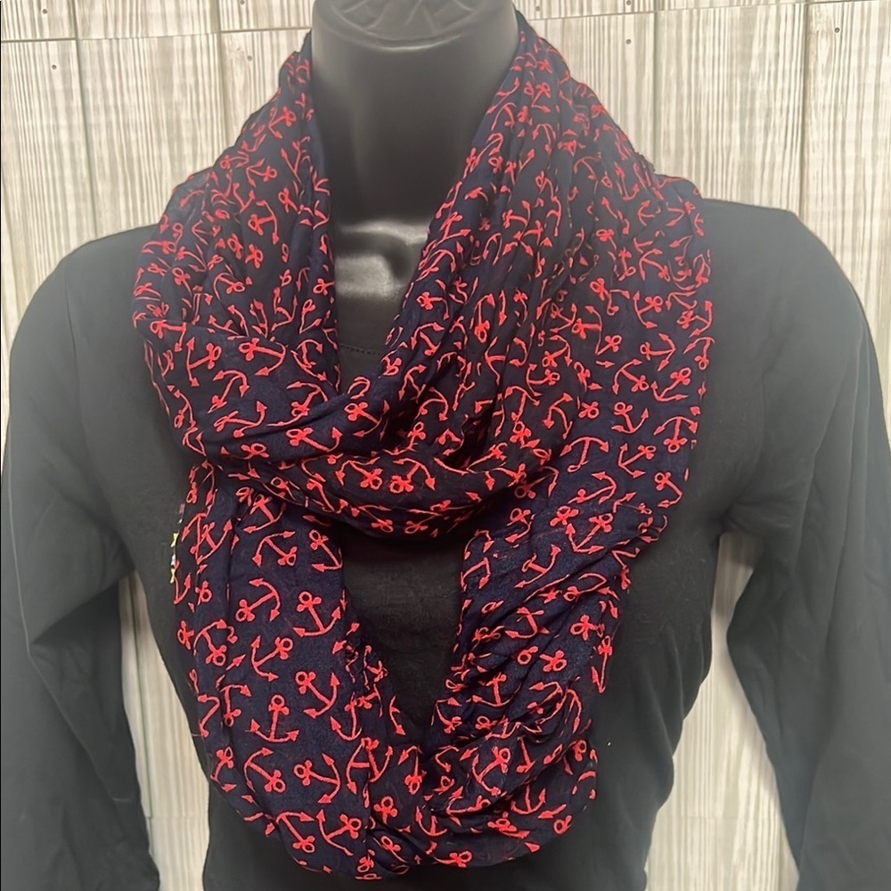LOFT Blue and Red Cozy Infinity Scarf